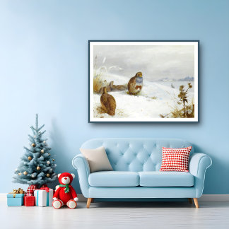 Poster Duro de perdizes e uma lebre, Art Birds