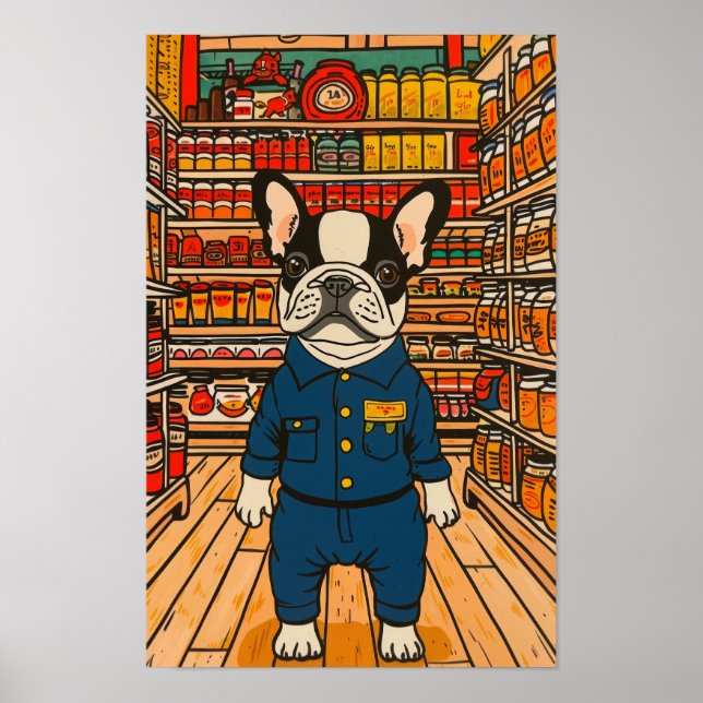 Poster Duro de Trabalho do Buldogue Francês (Frente)