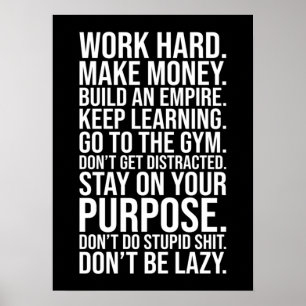 Poster Duro de trabalho, não seja preguiçoso, Gym, Hustle