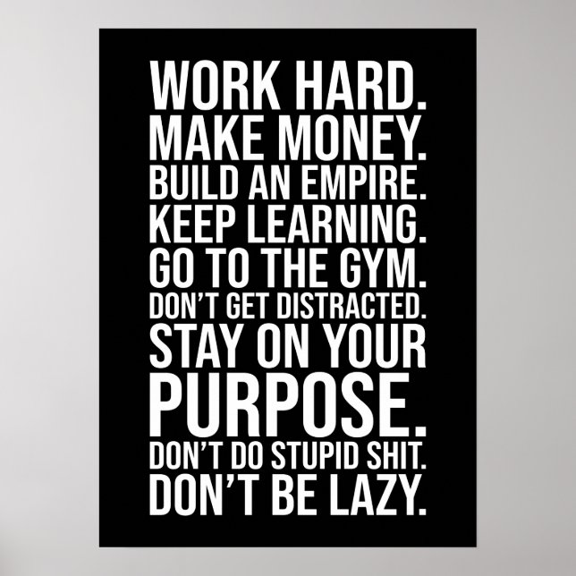 Poster Duro de trabalho, não seja preguiçoso, Gym, Hustle (Frente)
