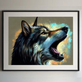 Poster Duro Pastel Desenhando Lobo Howling
