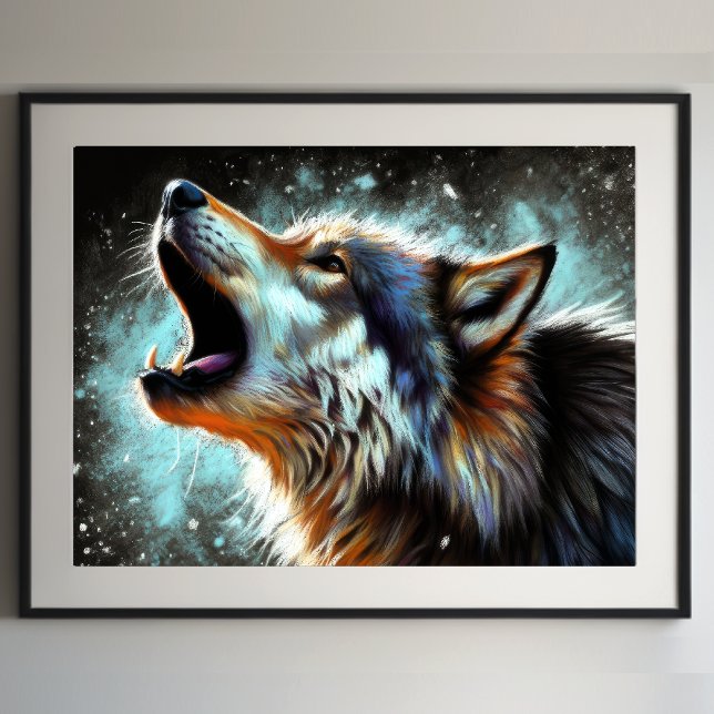 Poster Duro Pastel Desenhando Lobo Howling (Criador carregado)