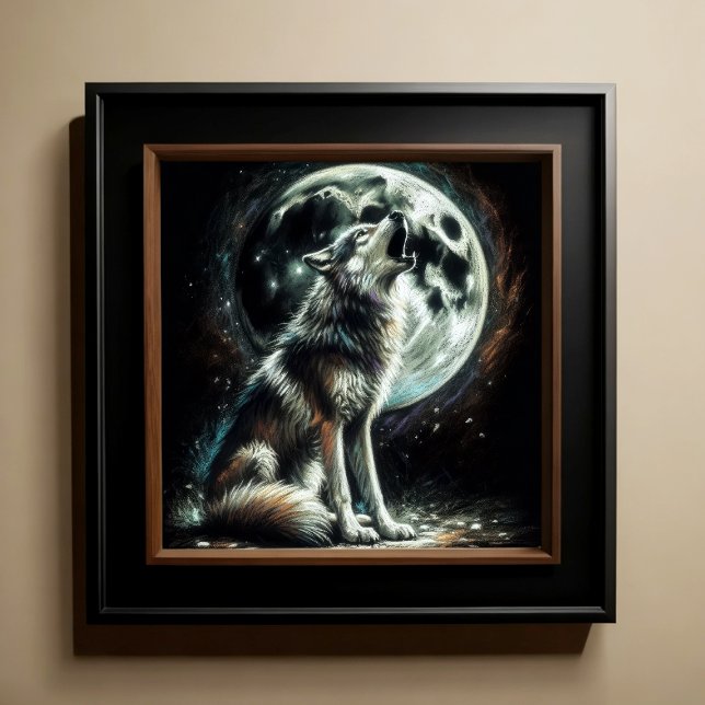 Poster Duro Pastel Desenhando Lobo Howling Lua (Criador carregado)