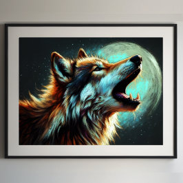 Poster Duro Pastel Desenho Lobo Howling Lua III