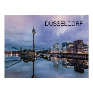 Pôster Dusseldorf Skyline Alemanha Holiday Sunset Souveni