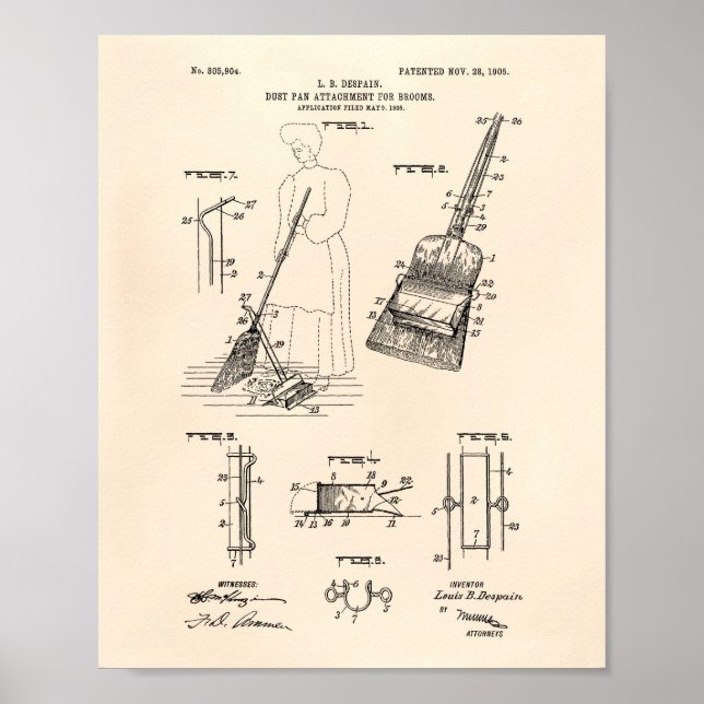 Pôster Dust Pan 1905 Patent Art Old Peper (Frente)