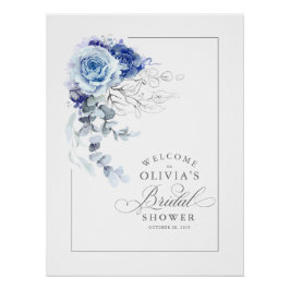 Pôster Dusty Blue and Silver Bridal Shower Welcome
