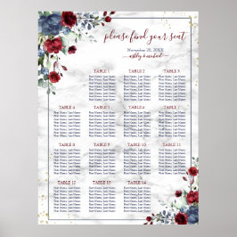 Poster Dusty Blue Burgundy Sentado Floral Marble