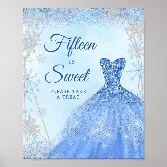 Poster Dusty Blue Christmas Snowflake Quinze é Sweet (Frente)