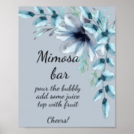 Poster Dusty blue cinza floral barra de Mimosa 