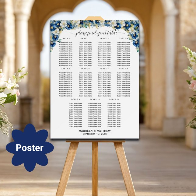Poster Dusty Blue Dourado Floral 11 Mesa Casamento (Criador carregado)