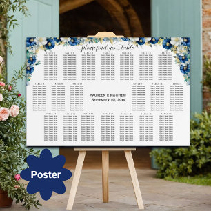 Poster Dusty Blue Dourado Floral 20 Mesas Casamento