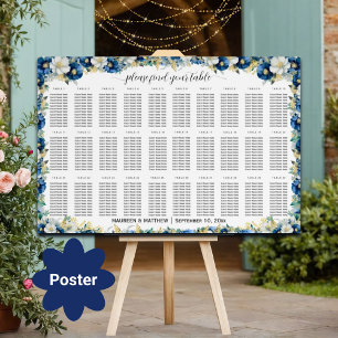 Poster Dusty Blue Dourado Floral 30 Mesas