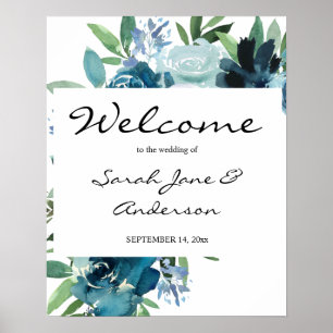 Poster Dusty Blue Floral 2 Bem-vindo Versão 2