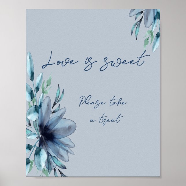 Poster  Dusty-blue floral love is sweet bridal shower  Po (Frente)