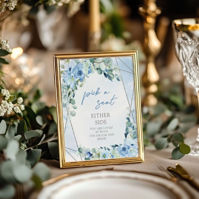 Poster Dusty Blue floral prata Escolha um assento de cada (Dusty Blue floral silver Pick a Seat Either Side Poster)