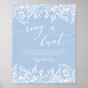 Poster Dusty Blue Floral Ring Hunt Chá de panela