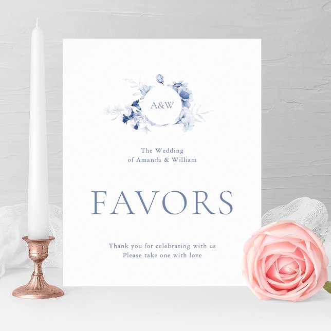 Poster Dusty Blue Floral Wedding Favor Sign (Criador carregado)
