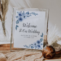 Dusty blue floral welcome wedding sign