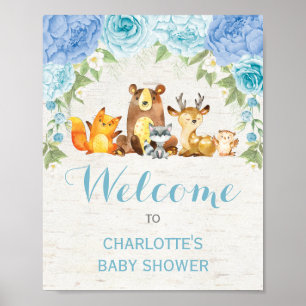 Poster Dusty Blue Floral Woodland Forest Animais Baby Boy