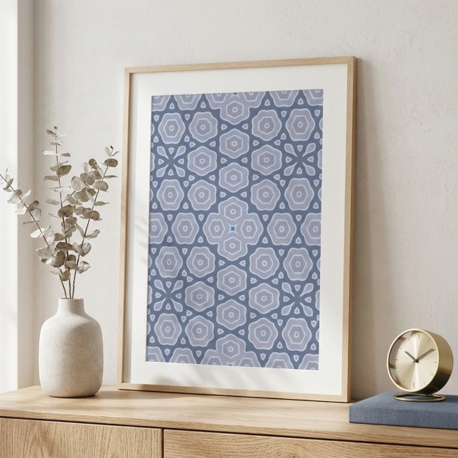 Poster Dusty Blue & Gray Geometric Mandala Pattern Square (Criador carregado)