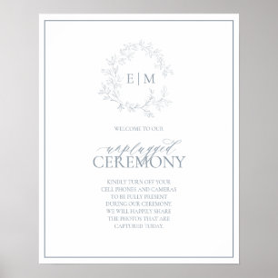 Poster Dusty Blue Leafy Crest Monograma Unplugged Casamen