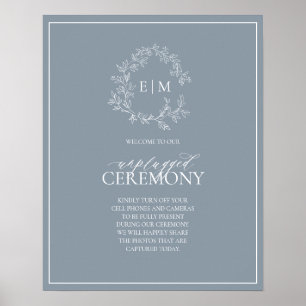 Poster Dusty Blue Leafy Crest Monograma Unplugged Casamen