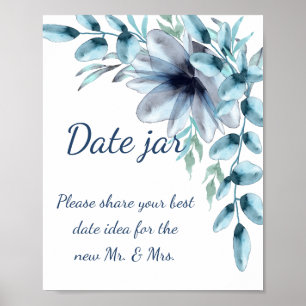 Poster Dusty blue marine floral date jar bridal shower