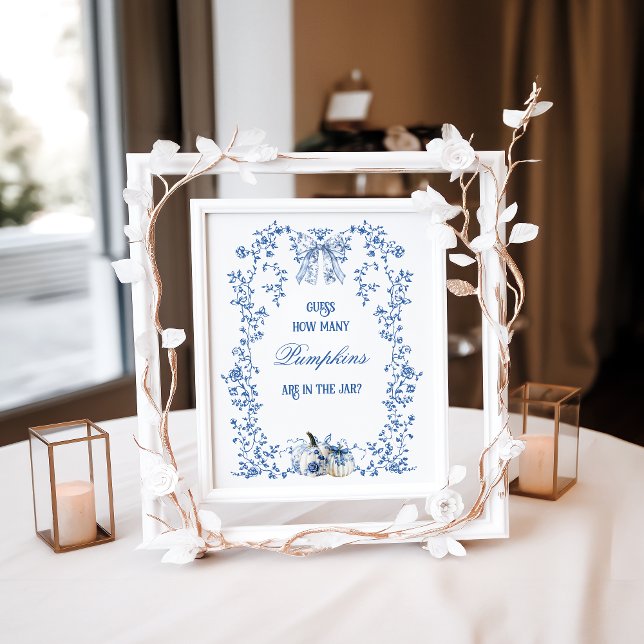 Poster Dusty Blue Pumpkin Floral Chá de fraldas Adivinha  (Criador carregado)