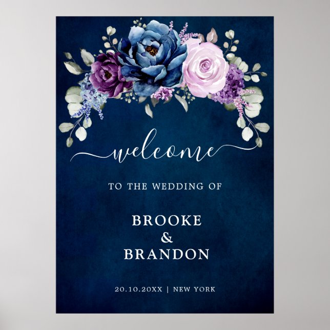 Poster Dusty Blue Purple Lilac Blooms Wedding Welcome Pos (Frente)