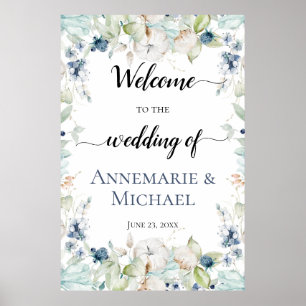 Poster Dusty Blue Sage Green Winter Floral Weding