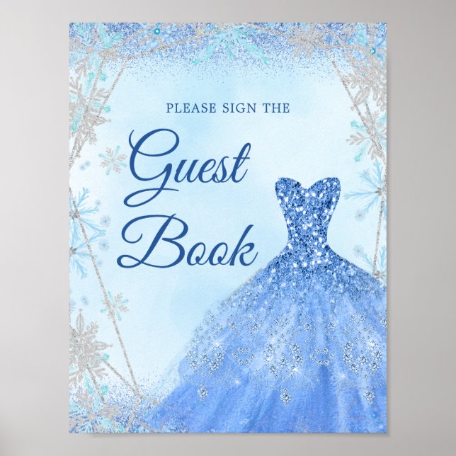 Poster Dusty Blue Silver Winter Snowflake 15 Livro de Con (Frente)