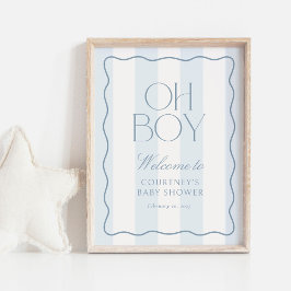 Poster Dusty Blue Stripe Oh Boy Baby Shower Welcome Sign