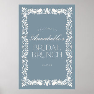 Poster Dusty Blue Talavera Fiesta Bridal Brunch