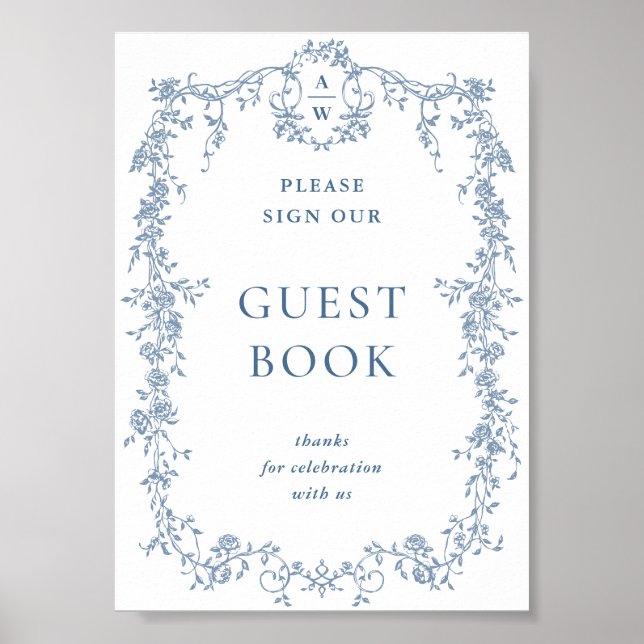 Poster Dusty Blue Victorian Grace Guestbook Sinal de Casa (Frente)