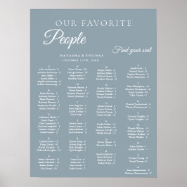 Poster Dusty Blue Wedding Alphabetical Seating Chart