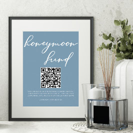 Poster Dusty Blue Weding Honeymoon Fund Código QR