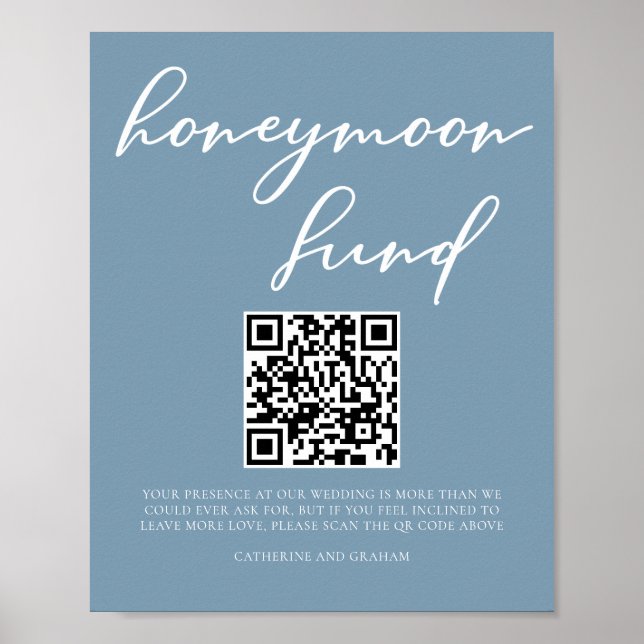Poster Dusty Blue Weding Honeymoon Fund Código QR (Frente)