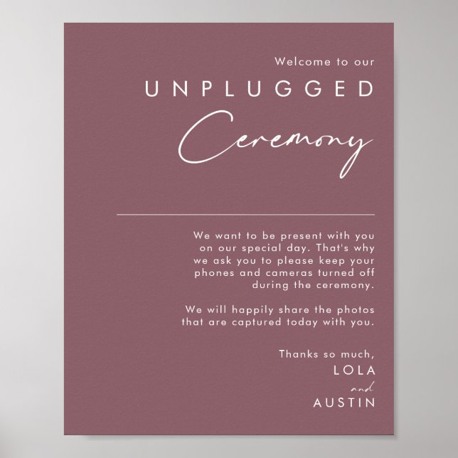 Poster Dusty Boho | Purple Unplugged Ceremony Sign (Frente)