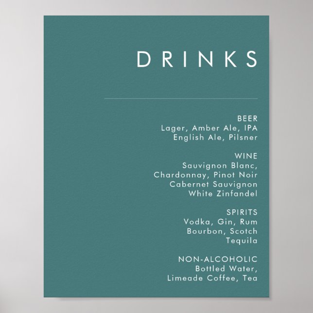Poster Dusty Boho | Sinal de menu Bebidas de Casamento Ve (Frente)