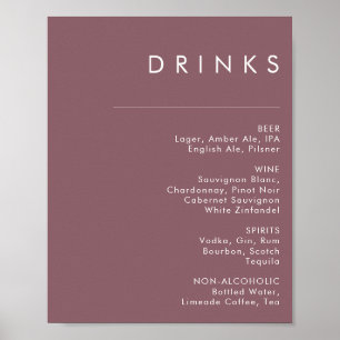 Poster Dusty Boho Sinal de menu Bebidas Roxas
