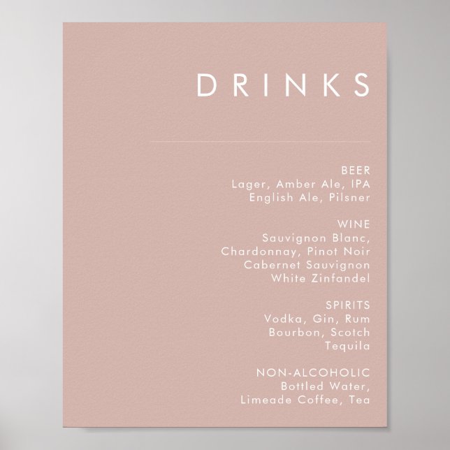 Poster Dusty Boho | Sinal de menu de bebidas Rosa (Frente)