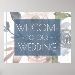 Poster Dusty Floral   Enfumaçado Blue Pastel Weding Welco