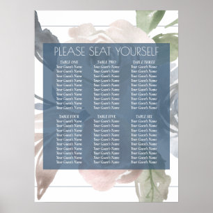 Poster Dusty Floral   Enfumaçado Blue Self-Seating Chart