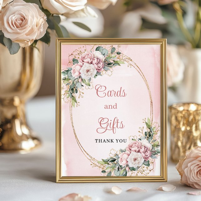 Poster Dusty Pink Eucalyptus Cards and Gifts Baby Shower  (Dusty Pink Eucalyptus Cards and Gifts Baby Shower Sign)