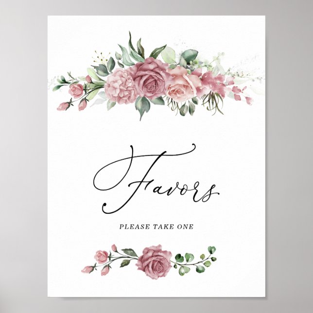 Poster Dusty Pink Floral Bridal Shower Favors Sign (Frente)