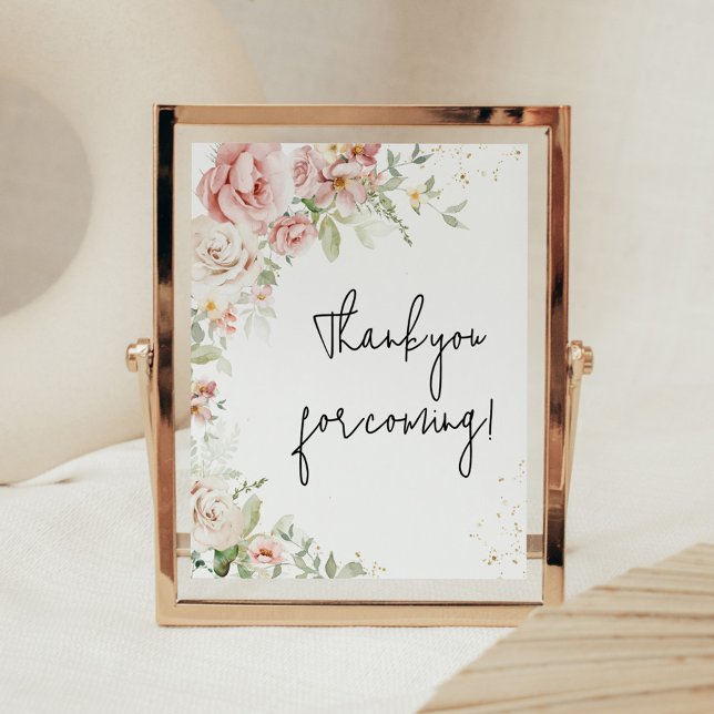 Poster Dusty Pink Floral Chá de fraldas Obrigado por vir (Dusty Pink Floral Greenery Baby Shower Thank you for Coming Sign)