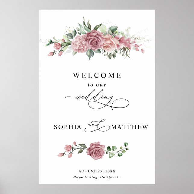 Poster Dusty Pink Floral Wedding  (Frente)