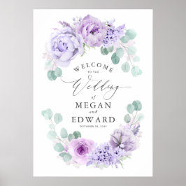 Poster Dusty Purple Floral Weding Welcome