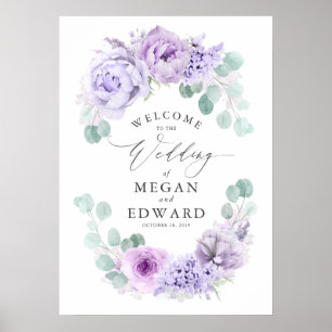 Poster Dusty Purple Floral Weding Welcome